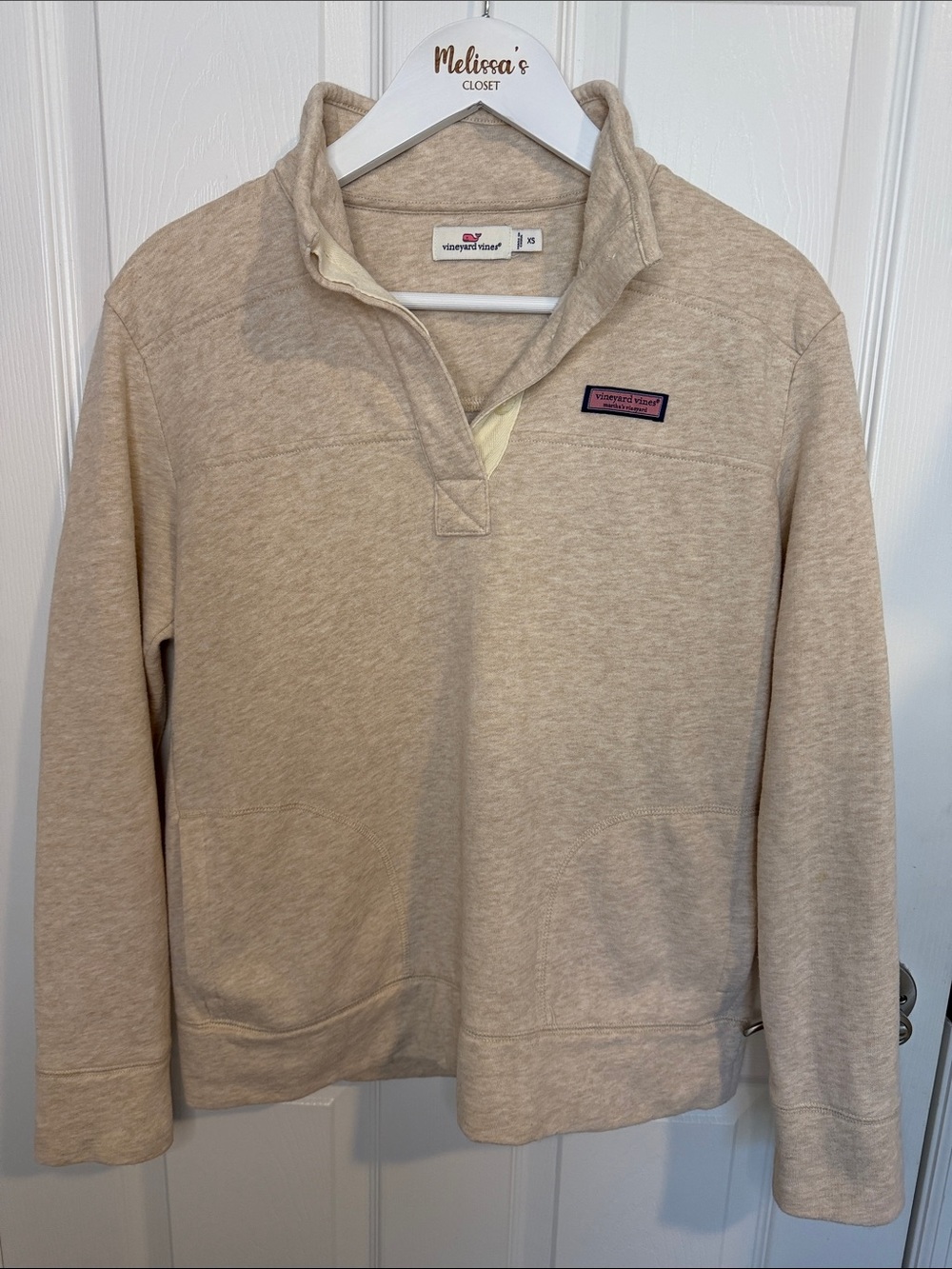 Vineyard Vines Quarter Button Pullover Sweatshirt XS Oatmeal Coastal Preppy